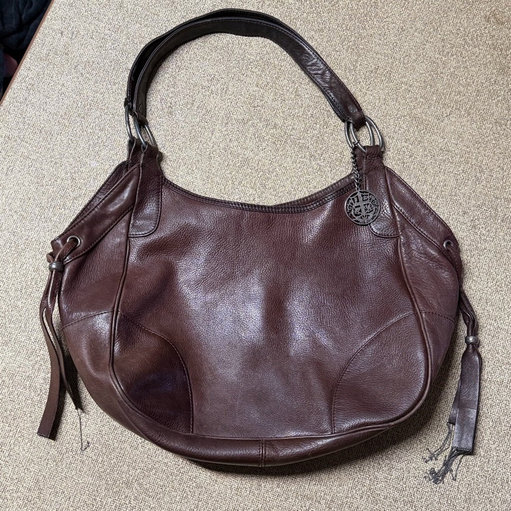 VTG Juicy Couture Y2K Hobo Shoulder Bag Gold Silver Tassel Tan Leather Silver